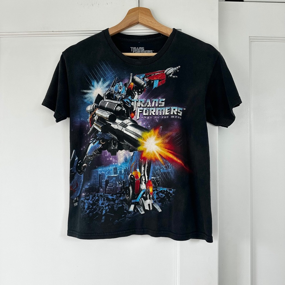 2011 Transformers Dark of the Moon T Shirt Youth 14/16 Black Optimus Prime Tee